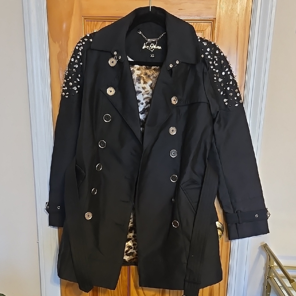 Joe Fresh Black Trench Coat with Metallic Embellishments